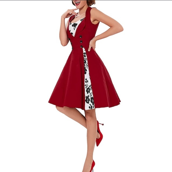 KILLREAL Dresses & Skirts - KILLREAL Pin-Up Style Burgundy Cocktail Midi Dress Size XL Cotton Blend